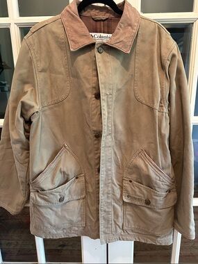 Columbia Men's Beige/Tan Canvas Field Jacket with Leather Collar Medium